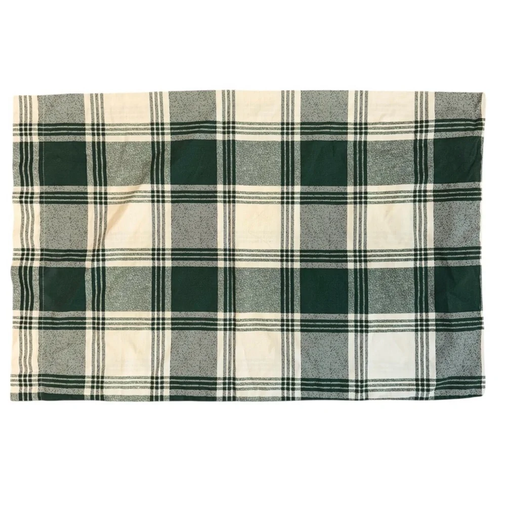 Pair of Green and White Plaid Pillowcases